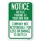 Signmission Notice-Bicycle Parking at Your Own Ris Heavy-Gauge Aluminum Sign, 12" x 18", A-1218-23537 A-1218-23537 - alternate 1